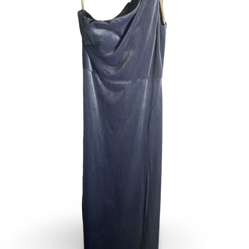 Jenny Yoo Cybill One Shoulder Gown | Chambray Bluestone Velvet | Size 4 - Picture 12 of 16